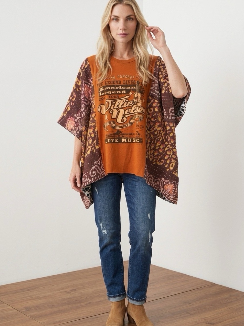 Handcrafted Upcycled Willie Nelson Kantha Tunic NWT One Size